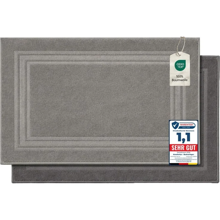 Komfortec Badematte Badvorleger aus 100% Baumwolle, Waschbar Duschmatte, Frottee, Rechteckig, 600 g/m², 2er Set, Saugfähig & Schnelltrocknend – Bild 1