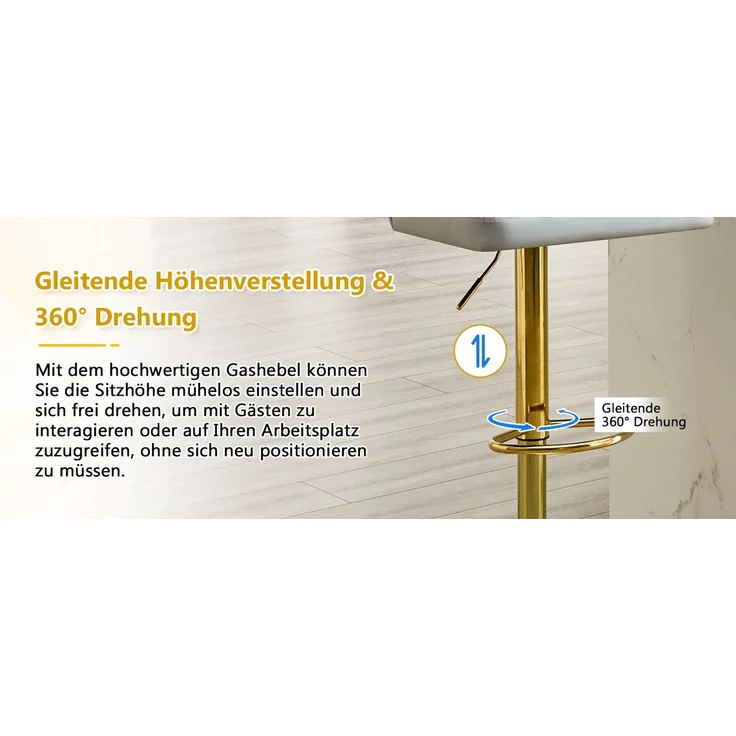 2er Set Barhocker mit Lehne Höhenverstellbar, 360° Drehbar Barstuhl mit großem Sockel & Fußstütze, Moderner Küchenhocker für Bar Küche Theke (Nur Stühle)--Hellgrau--110x45x49.7cm--YOUDENOVA – Bild 5