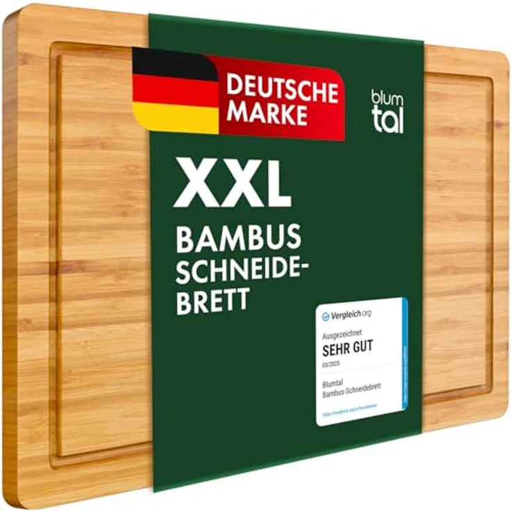 Blumtal Schneidebrett 100% Bambus antiseptisches, 2cm dickes massives Brett, Holz, Bambus, massiv mit praktischer Saftrille – Bild 2