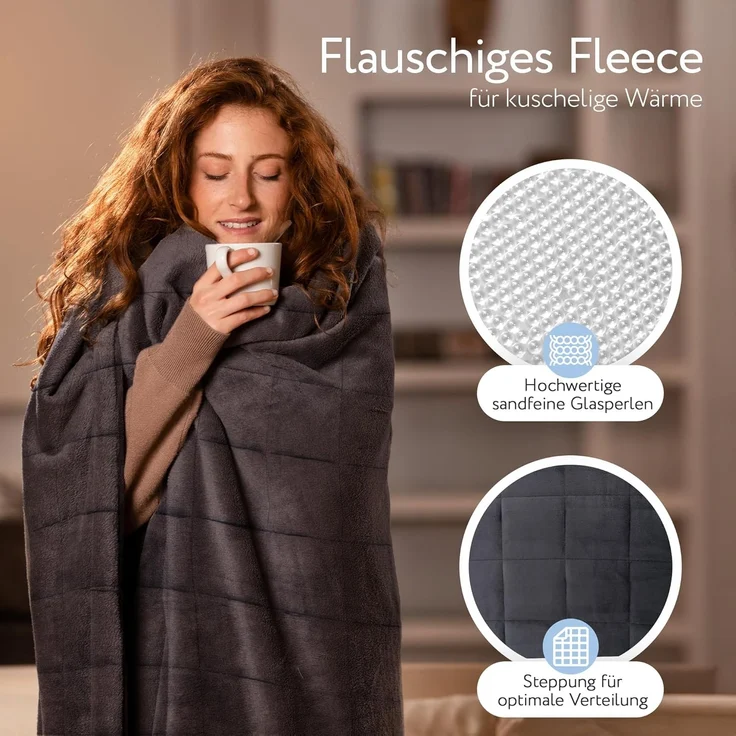 Herlag Gewichtsdecke 6kg 135x200cm Beschwerte Decke für erholsameren Schlaf, Füllung: 100% Polyester mit Feinen Glasperlen, Anti-Stress Therapiedecke – Bild 5