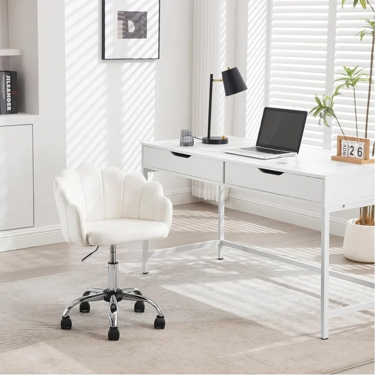 Woltu Schreibtischstuhl (1 St), Schminktisch Stuhl Samt, Drehstuhl mit Blütenblatt-Rückenlehne – Bild 3