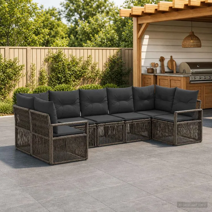 vidaXL Gartensofa-set 7 stk. 7-Sitzanzahl Grau Poly-Rattan 3435812