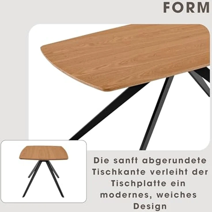 byLIVING Esstisch Jason/Tischplatte in Eiche Natur, Spinnenfußgestell in schwarz/Echtholzfurnier & abgerundete Kanten/Esszimmertisch/Küchentisch/Maße: 160 x 90, H 75 cm – Bild 5