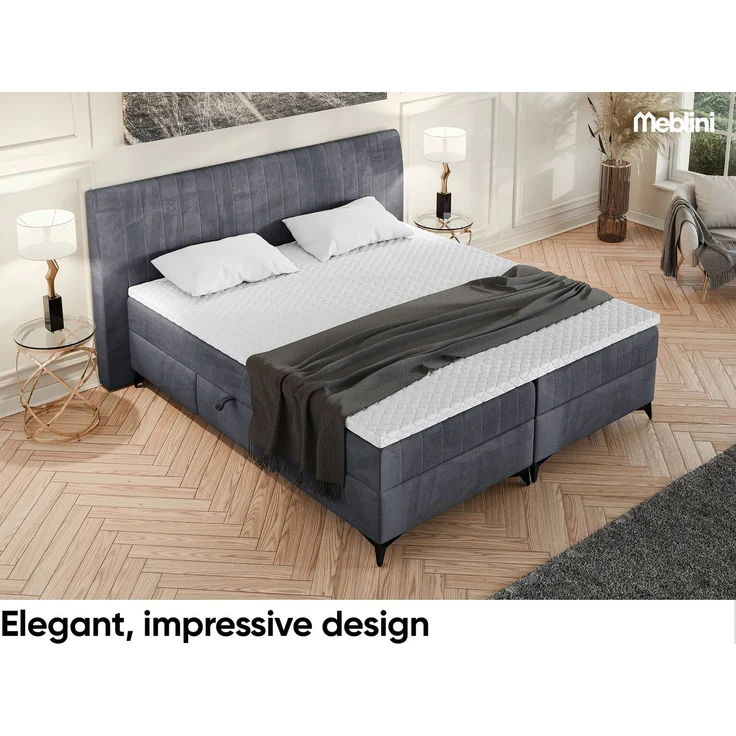 MEBLINI Boxspringbett NANI 160x200cm - H3B/Dunkelgrau Samt - mit Bettkasten - Polsterbett - Doppelbett mit Topper & Bonellfederkern-Matratze – Bild 4