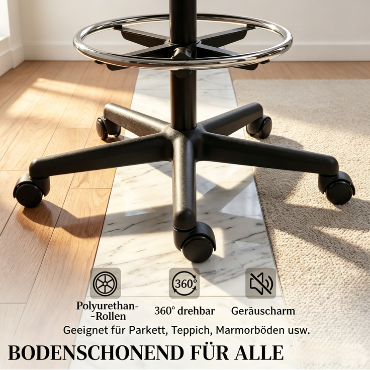 Bürostuhl mit Netzrücken, Fußring & höhenverstellbarem Sitz, 59x58x103-123 cm, Schwarz – Bild 7