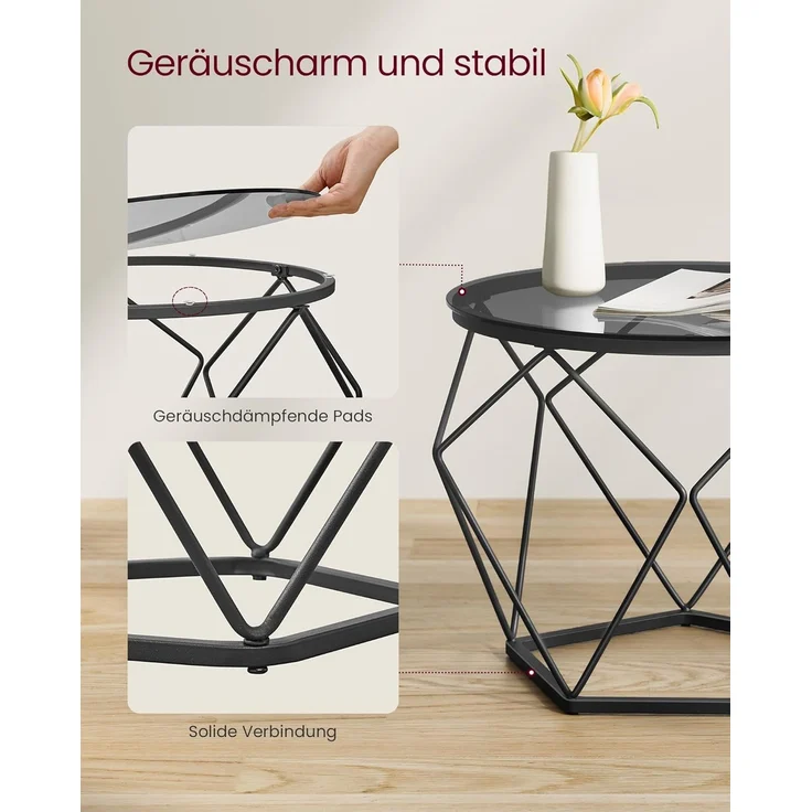Vasagle Couchtisch rund, 2er Set, Wohnzimmertisch, Beistelltisch, modern, abnehmbare Tischplatte, für Wohnzimmer, schiefergrau-tintenschwarz – Bild 7