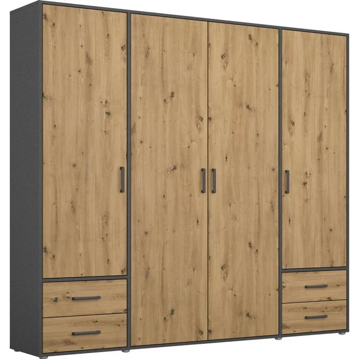 Rauch Möbel 'Voyager' Kleiderschrank, Holz, Eiche Artisan | Grau Metallic, Zubehör Premium, Breite 187 cm | mit Schubladen – Bild 2