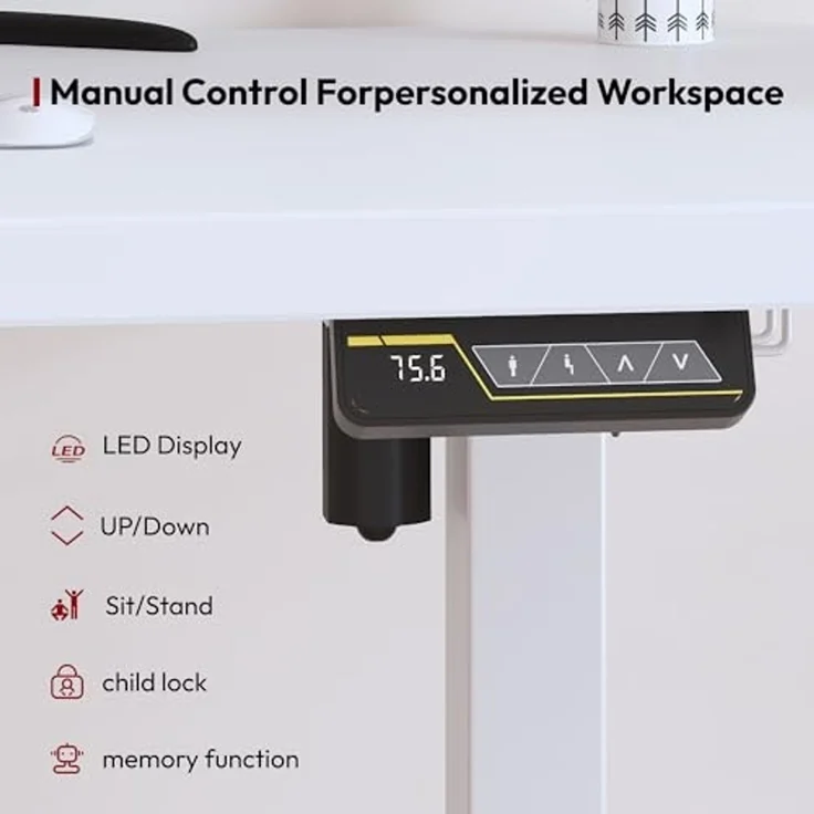 SANODESK Höhenverstellbarer Schreibtisch 120x60 cm Schreibtisch Höhenverstellbar Elektrisch Ergonomischer Steh-Sitz Tisch Computertisch für Heimbüro Homeoffice(weiß) – Bild 3