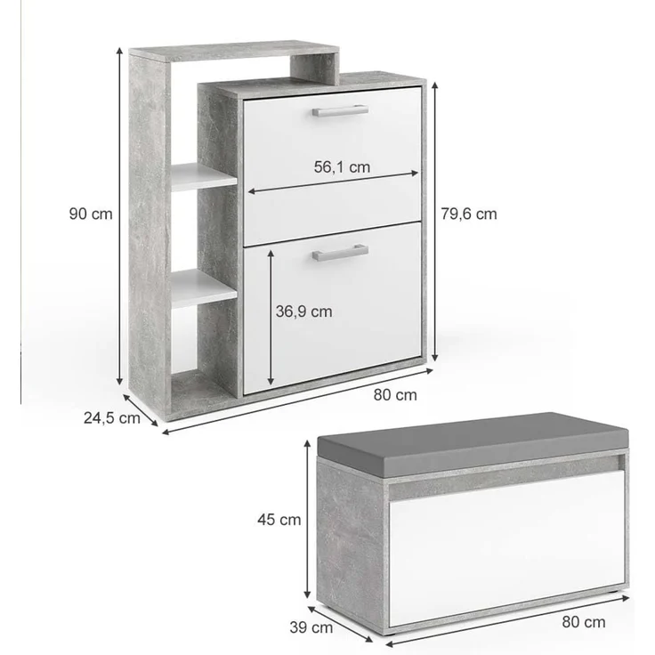 Schuhkipper Orlando Beton 2 Teile, mit Sitzbank Vicco – Bild 3