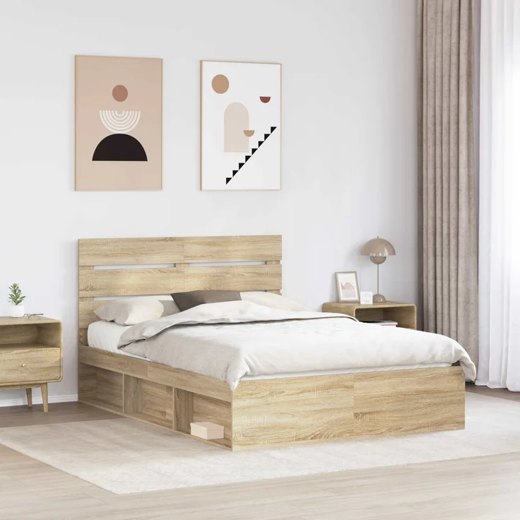 vidaXL Bettrahmen Sonoma 140 x 190 cm Massives Kiefernholz 3411746 – Bild 2