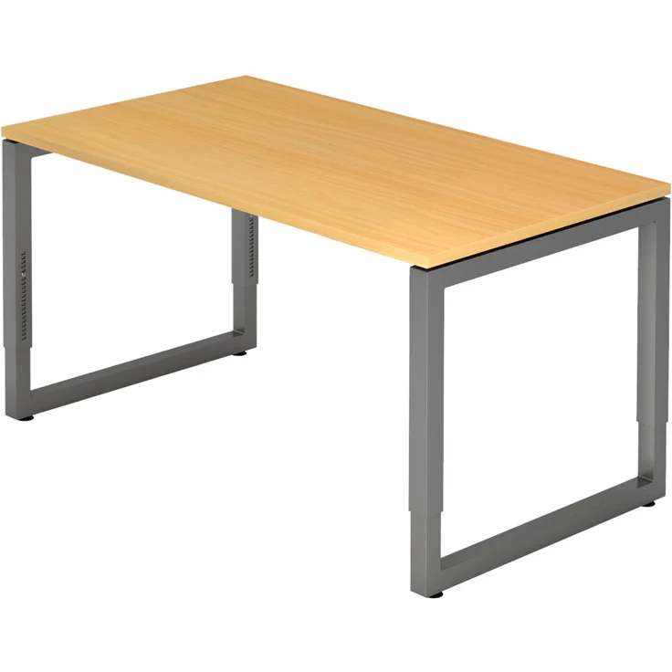 bümö höhenverstellbarer Schreibtisch R-Serie 140x80 cm in Buche, Gestell in Graphit - PC Tisch klein für's Büro manuell höhenverstellbar, Computertisch verstellbar, RS-14-6-G – Bild 1