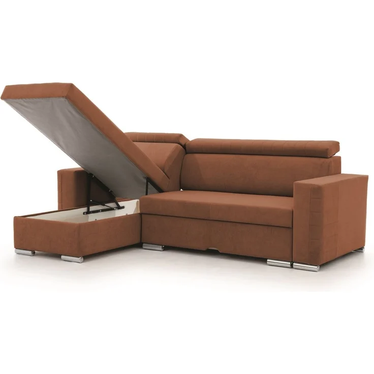 Ecksofa inkl. Hocker und Sessel CANTON Stoff Camelia Rostbraun Ottomane Links – Bild 2