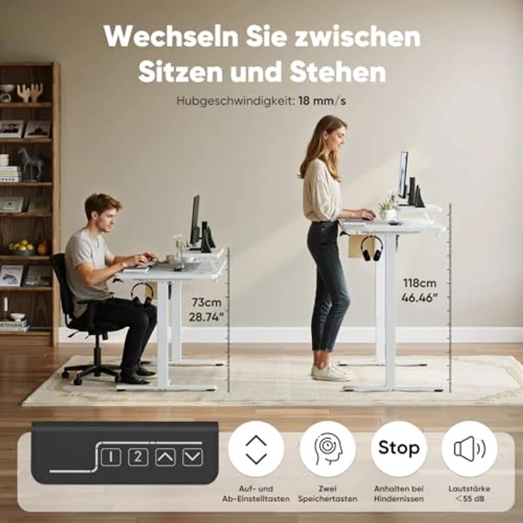 Sweetcrispy Höhenverstellbarer Schreibtisch mit Monitorständer, 160x60 cm Schreibtisch Höhenverstellbar Elektrisch, Ergonomischer Steh-Sitz Tisch, Computertisch Standing Desk, Weiß – Bild 5