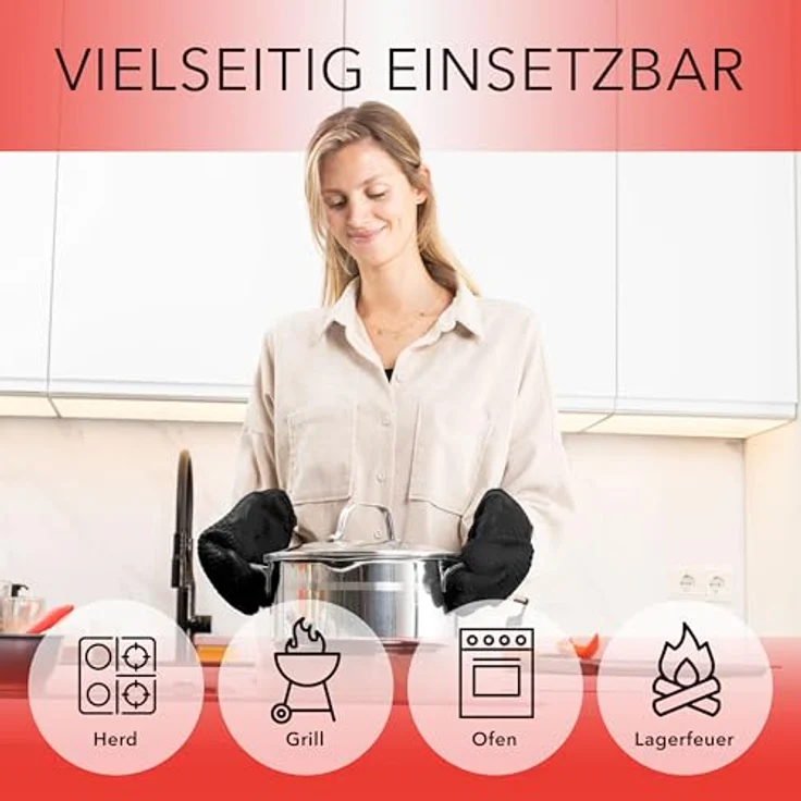 AVANA Topfhandschuhe Silikon Ofenhandschuhe Hitzebeständige Kochhandschuhe Handschuhe, Anti-Rutsch, weiches Baumwoll-Innenfutter, bis 250°C – Bild 6