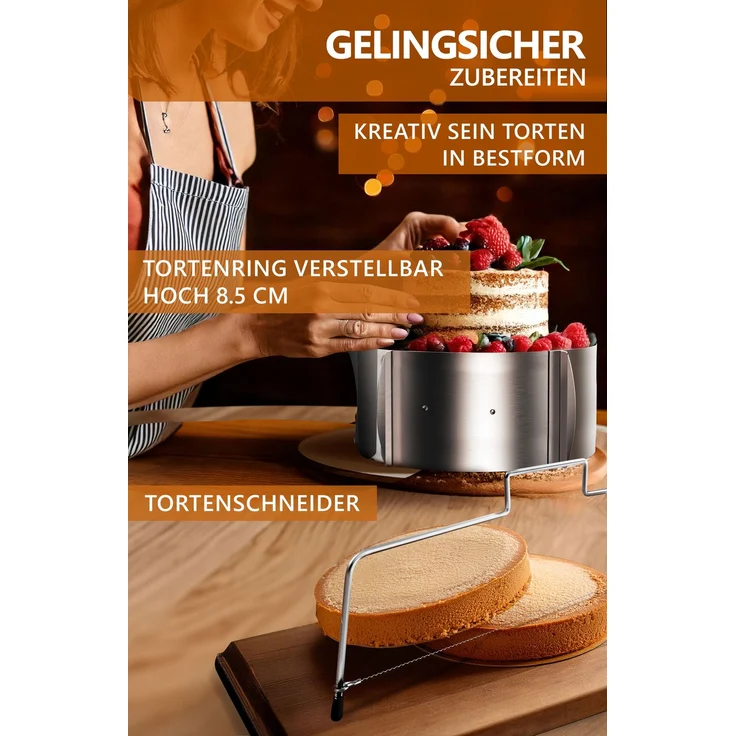 Aurelia Home Tortenring mit Tortenschneider, 2-teilig – 8,5 cm hoch, Ø 16–30 cm – Bild 5