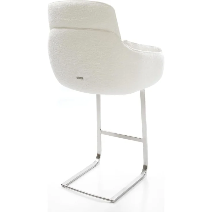 Barstuhl Luan-Flex Bouclé Soft Beige Freischwinger Flach Edelstahl Silberfarben – Bild 6
