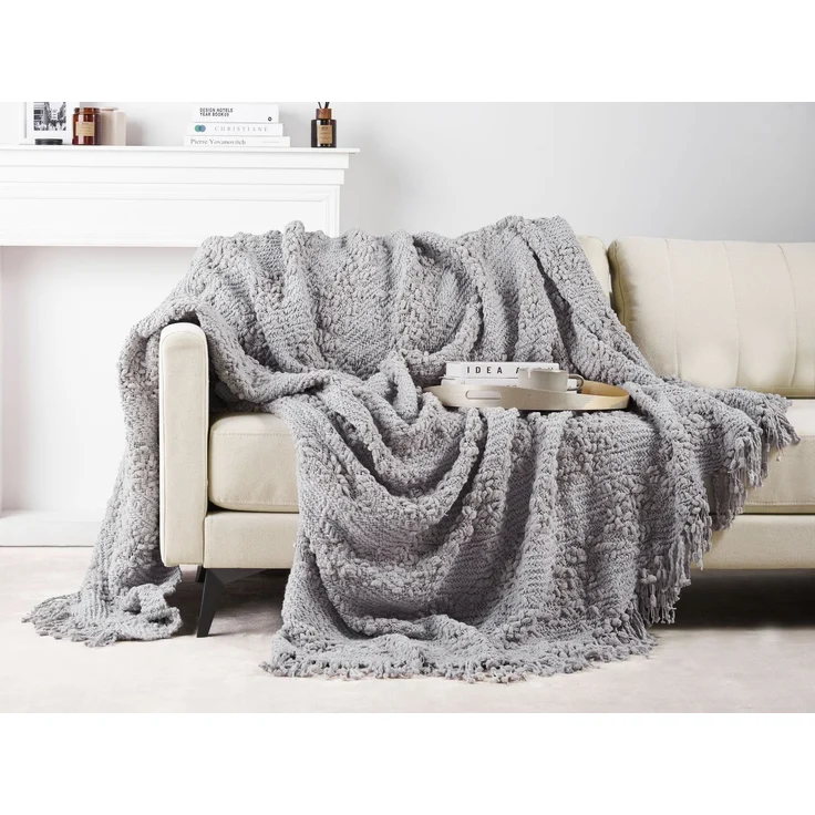 Beliani 'VELLA' Kuscheldecke, Baumwolle grau, 220x240 cm – Bild 3