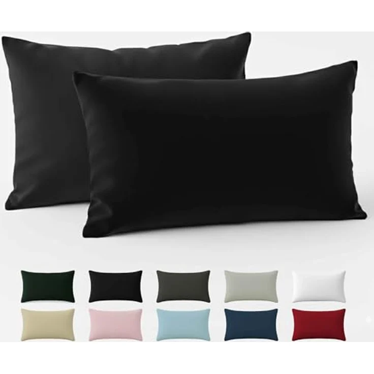 Dreamzie Kissenbezug 40x60 Baumwolle Renforcé (2er-Set) - Schwarz - Dicht gewebt mit 57 Fäden/cm² - Kissenbezug 40x60 - Oeko Tex Zertifiziert – Bild 2