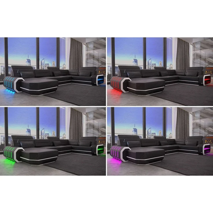 Mini XL Wohnlandschaft Roma mit LED – Komfort & Stil - Kunstleder - Schwarz - Links – Bild 6