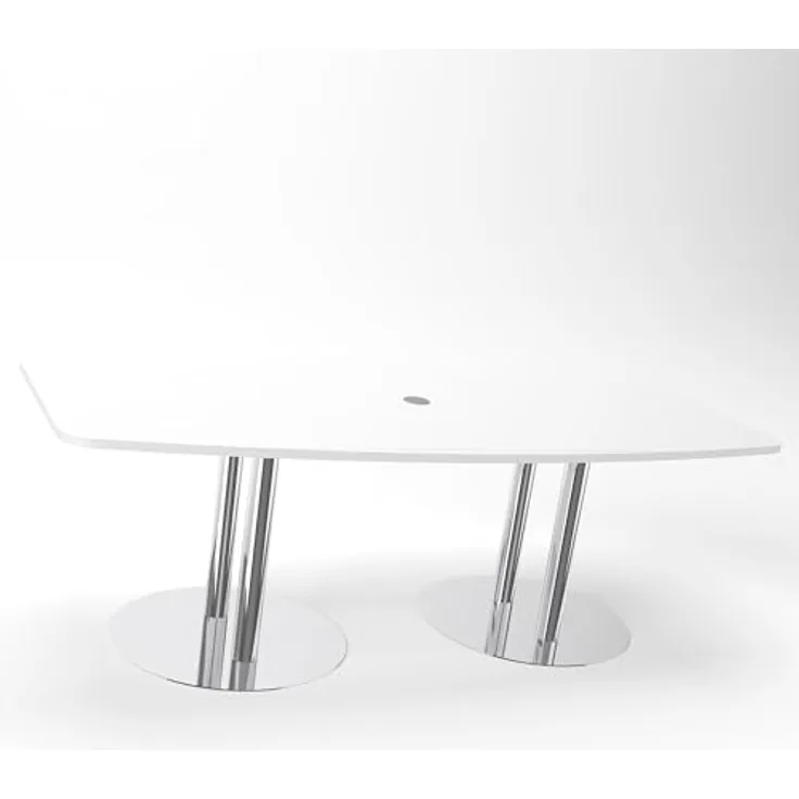 Rheinland Möbel Konferenztisch KONTI 220x103 cm – ovaler Besprechungstisch in Weiß mit verchromten Säulenfüßen & Kabelauslass, Meetingtisch für 6–8 Personen, moderner XXL-Tisch fürs Büro & Besprechungsraum