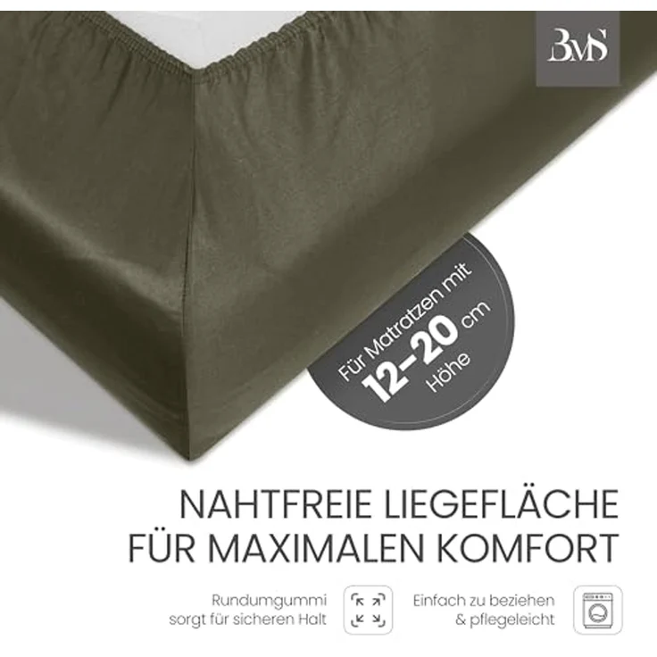 Mako-Satin Spannbettlaken dark olive 160x200cm – Bild 3
