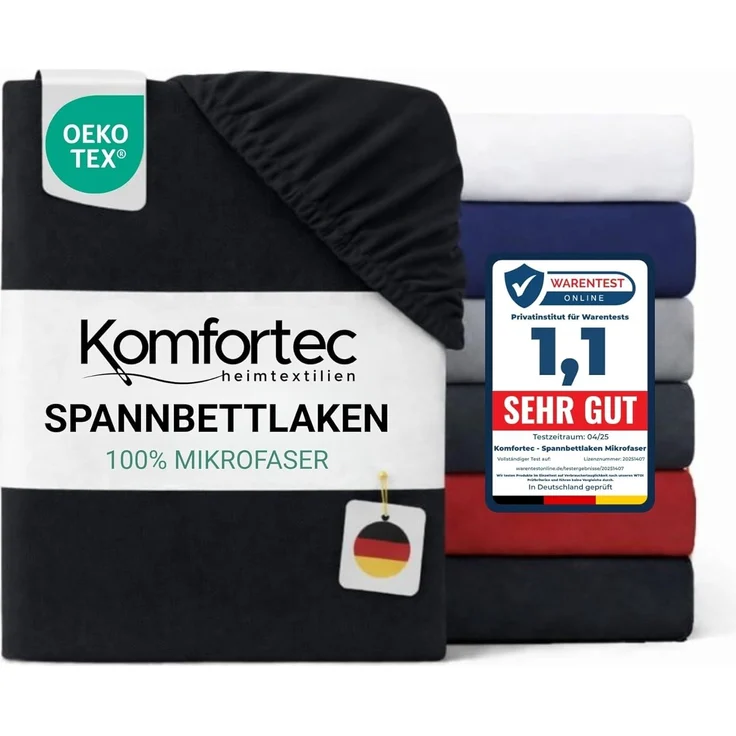Komfortec Mikrofaser Spannbettlaken 90x200 cm – Weiches Spannbetttuch mit Rundumgummi – Fitted Sheet für Matratzen bis 30 cm – Schwarz – Oeko-Tex – Pflegeleicht & Hautfreundlich – 90g/m² – Bild 1