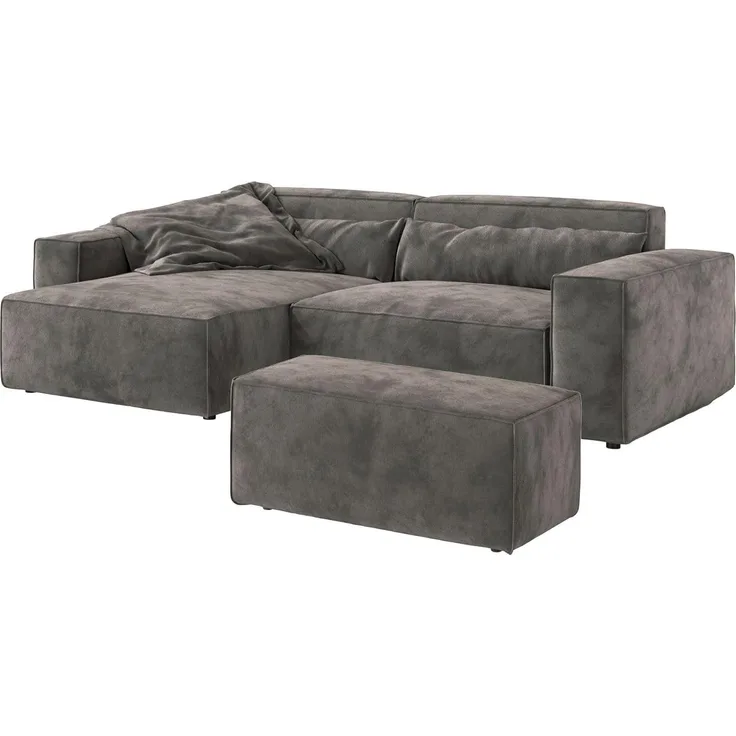 Ecksofa Sirpio 230x155 cm Mikrofaser Khakibraun Recamiere variabel mit Hocker