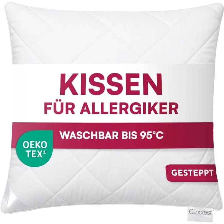 Clinotest Kopfkissen Polykissen Gesteppt, Füllung: 120g, Bezug: Polyester, für jede Schlafposisiotn geeigent, 95°C waschbar & trocknergeeignet, bewährte Qualität aus Hotellerie – Bild 1
