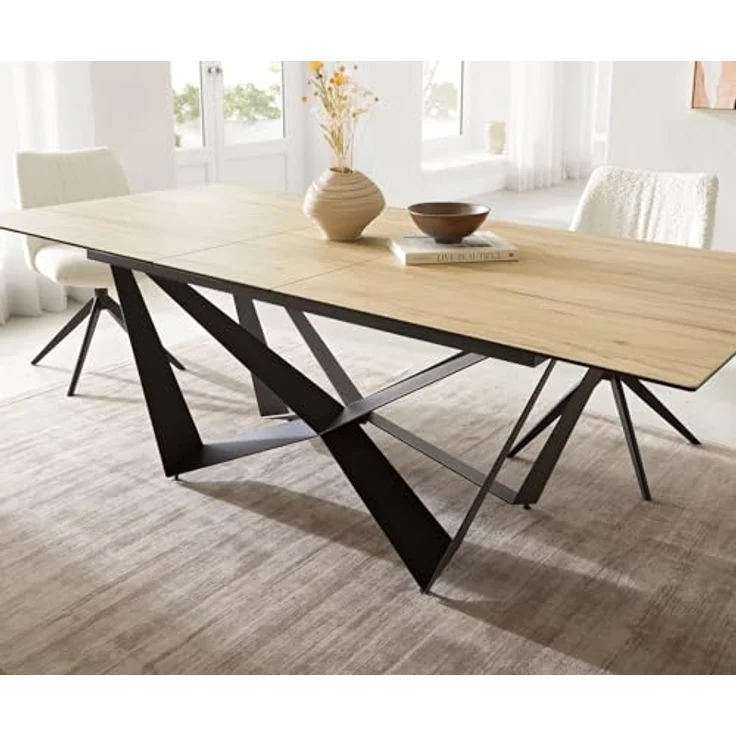 Esstisch Edge 180-220x100 Keramik Laminam® Sabbia Eichefarbig Spider Flachstahl Schwarz ausziehbar – Bild 9
