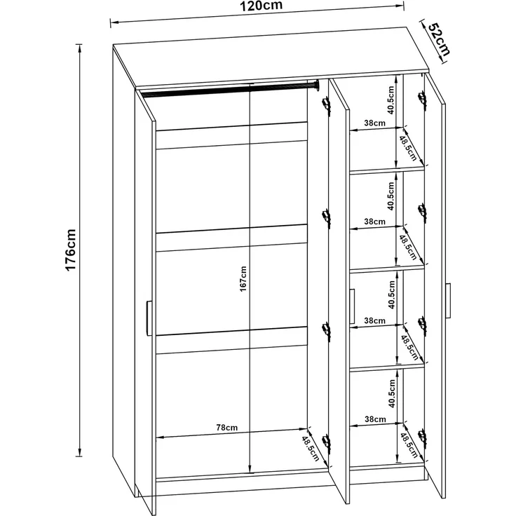 Kleiderschrank Eiselfing 176x120x52 cm 4 Fächer Grau [en. casa] – Bild 4