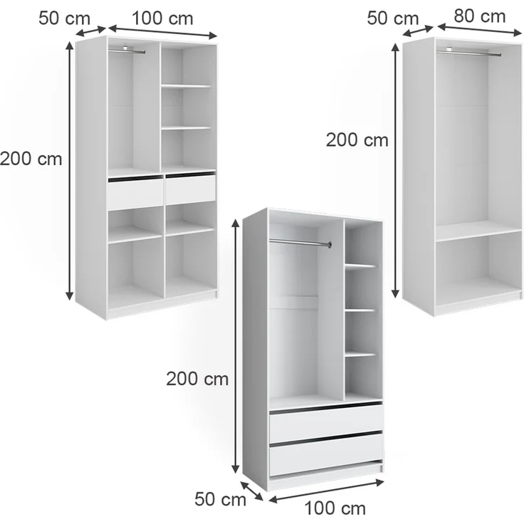 Kleiderschrank Elmo Weiß 280 x 200 cm 3er Set Vicco – Bild 3
