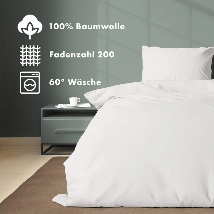 Jacobson Bettwäsche Set - 100% Baumwolle, Perkal, 2 teilig, Erhältlich in den Größen 135x200, 155x220, 200x200, 200x220, 240x220 – Bild 3