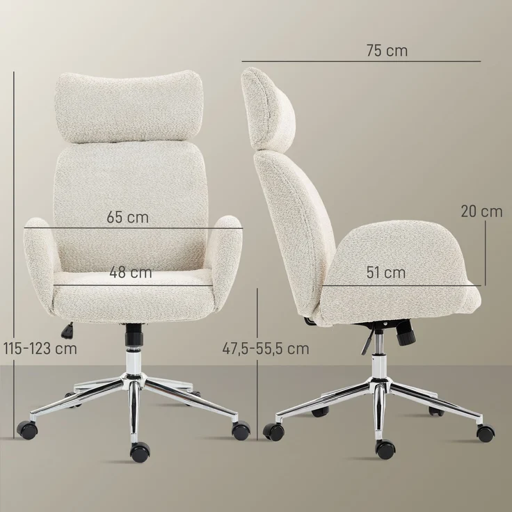 MELAYR, Bürostuhl mit verstellbarer Kopfstütze, ergonomischer Schreibtischstuhl, 75 x 65 x 123 cm, Hellgrau – Bild 5