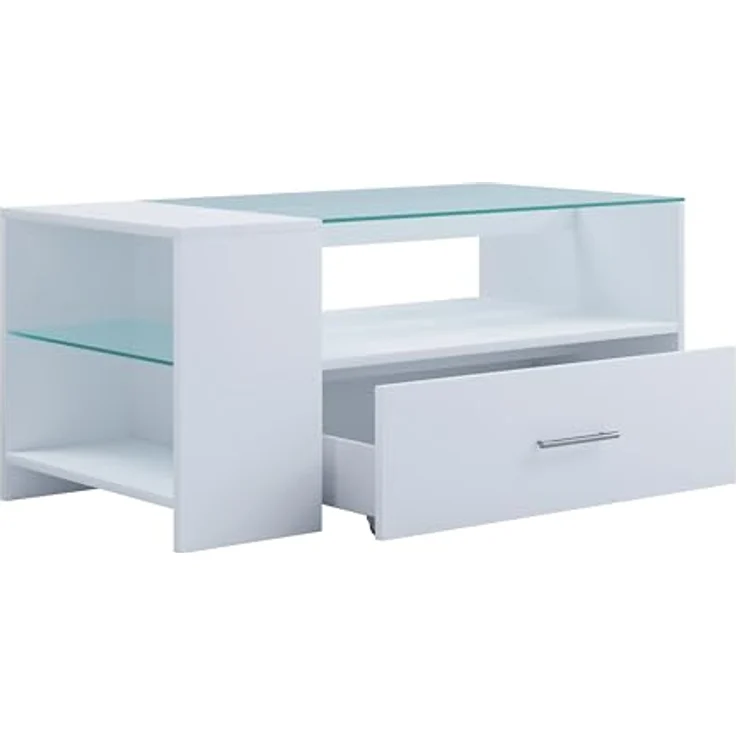 MID.YOU Couchtisch, Weiß, Glas/Holzwerkstoff, 1 Schublade, 100x45x50 cm, Stauraum – Bild 6