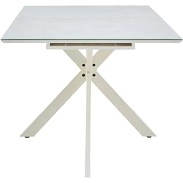 Hela Tische, Auszugstisch Esstisch Fenja, Glasauflage Keramikoptik beige, Schweizer Kante,Stern-Metall-Gestell Cremé mit Arretierung, Maß 140-180x90cm – Bild 5