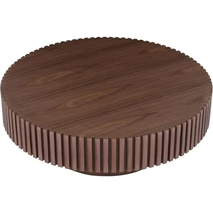 NJLyuhome Round Coffee Table with Grooved Edge, Solid Wood, 3 Colors (Walnut, Black, Natural) for Modern Living Room – Bild 3