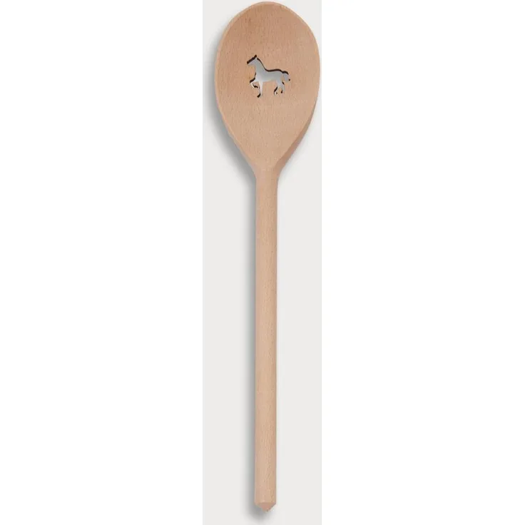 Kochlöffel, oval, mit Motiv Pferd, aus Holz 30 cm
