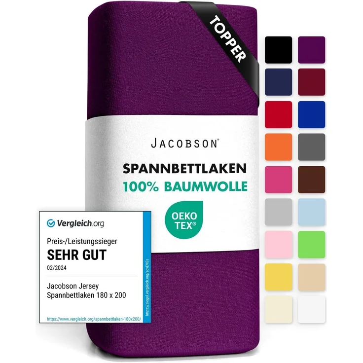 Jacobson Jersey Spannbettlaken Spannbetttuch Baumwolle Bettlaken (Topper 140-160x200 cm, Royal Lila) – Bild 1