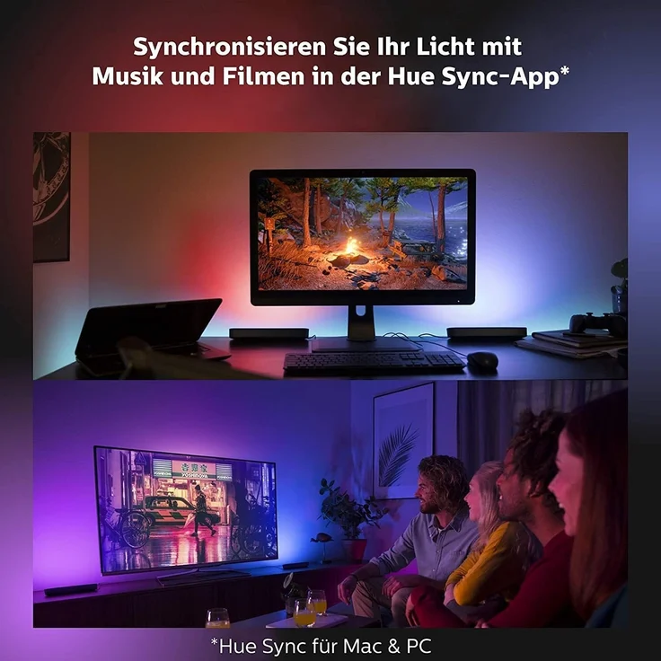 Philips Hue White & Color Ambiance Play Lightbar 2er Pack (500 lm) und Hue Bridge, dimmbare LED-Lightbar für das Hue Lichtsystem mit 16 Mio. Farben, smarte Lichtsteuerung über Sprache oder App,schwarz – Bild 5