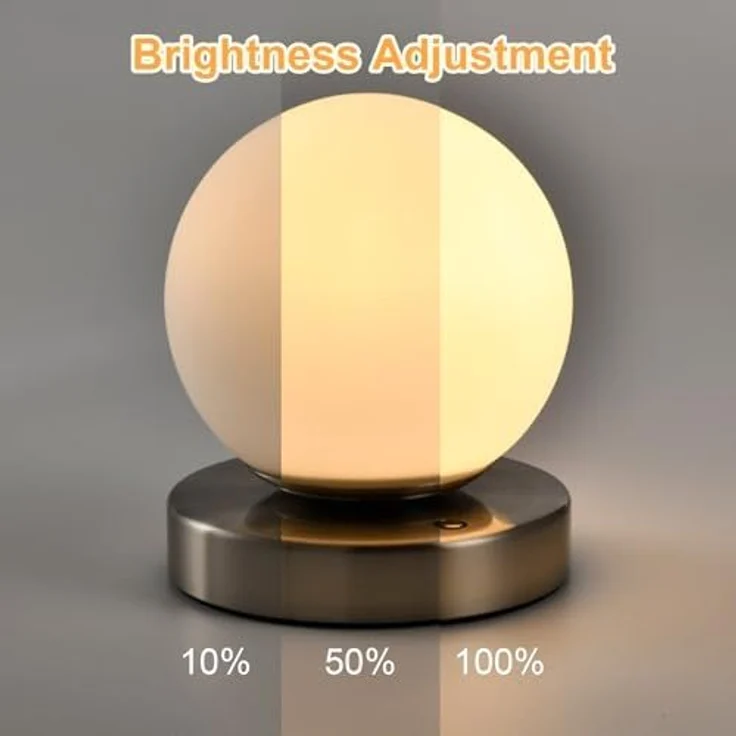 LQWELL Nachttischlampe Nachttischleuchte, Tischlampe Tischleuchte, 3 Dimmstufen USB Wiederaufladbar, LED fest integriert, Warmweiß, Touch Beistelltischlampe Leselampe Kugel Glas – Bild 4