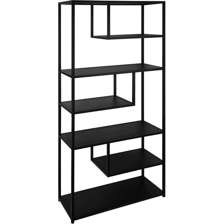 Regal Delia / 300.001753, Holzwerkstoff, Stahl, Schwarz, Holzfarben, 80 x 180 x 34 cm – Bild 2