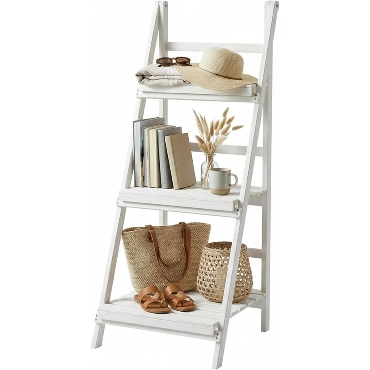 Blumentreppe 3 Etagen Blumenregal Weiß Blumenständer Pflanzenampel Blumenhocker Holz Natur Blumenbank Pflanzregal – Bild 1