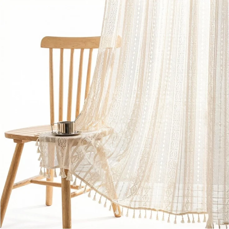 Diwzbyn Scheibengardine Stickerei Spitze Voile Gardinen, Transparent Vorhang – Bild 1