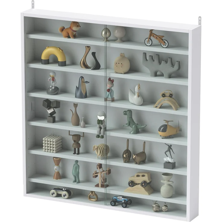 Wandvitrine für Sammlerstücke, 6 höhenverstellbare Böden, 2 Glasschiebetüren, 80 x 9,5 x 83 cm – Bild 2
