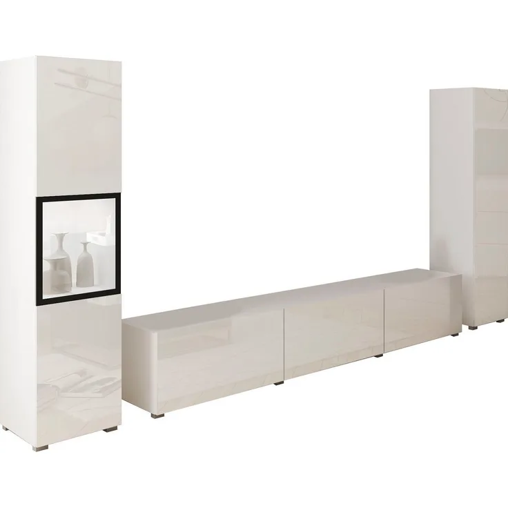 INOSIGN Wohnwand BERLIN III, (Komplett-Set, 3-St), moderne grifflose Mediawand Breite 260 cm, Vitrine mit Verglasung