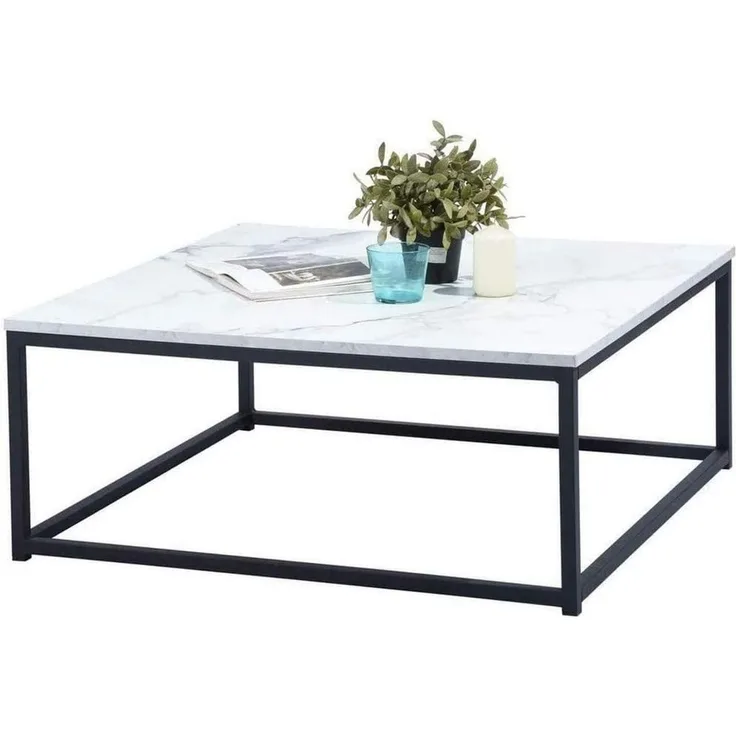 MEUBLE COSY Couchtisch mit Marmor Optik Wohnzimmertisch Eckig Sofatisch mit Stahlgestell Beistelltisch
