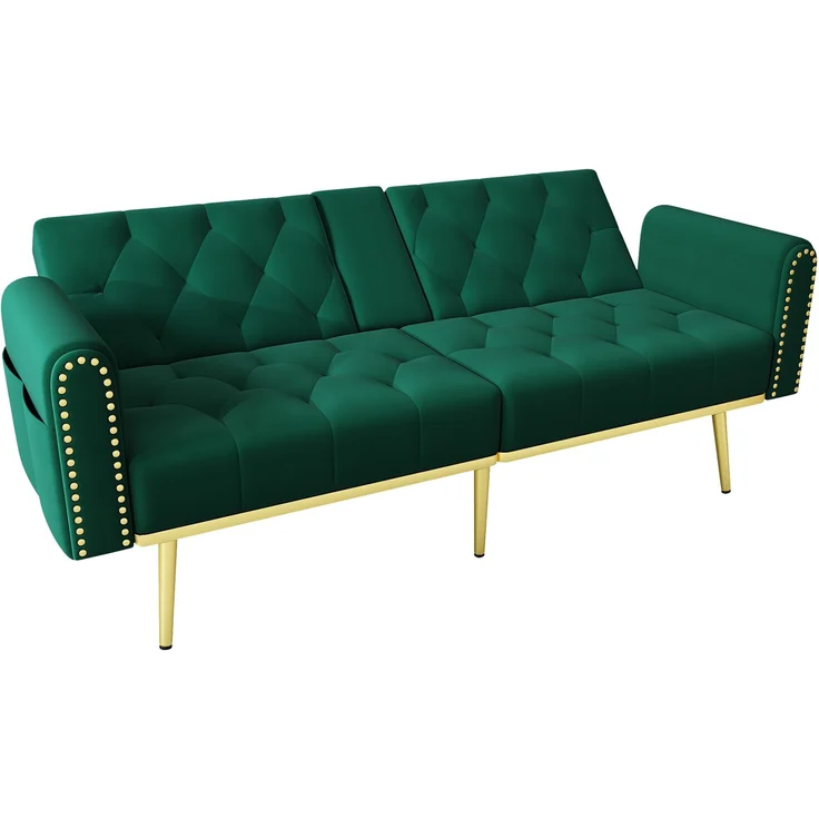 ZUBALIYA Schlafsofa 80x73.5 cm, mit LED - Beleuchtung, mit Stauraum, mit Samtbezug, mit breiten Armlehnen, Grün – Bild 12