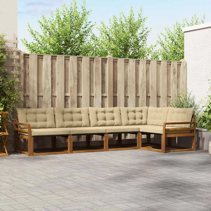 vidaXL Outdoor-Sofagarnitur 5 stk. 5-Sitzer Natur und Beige 3369460 – Bild 1