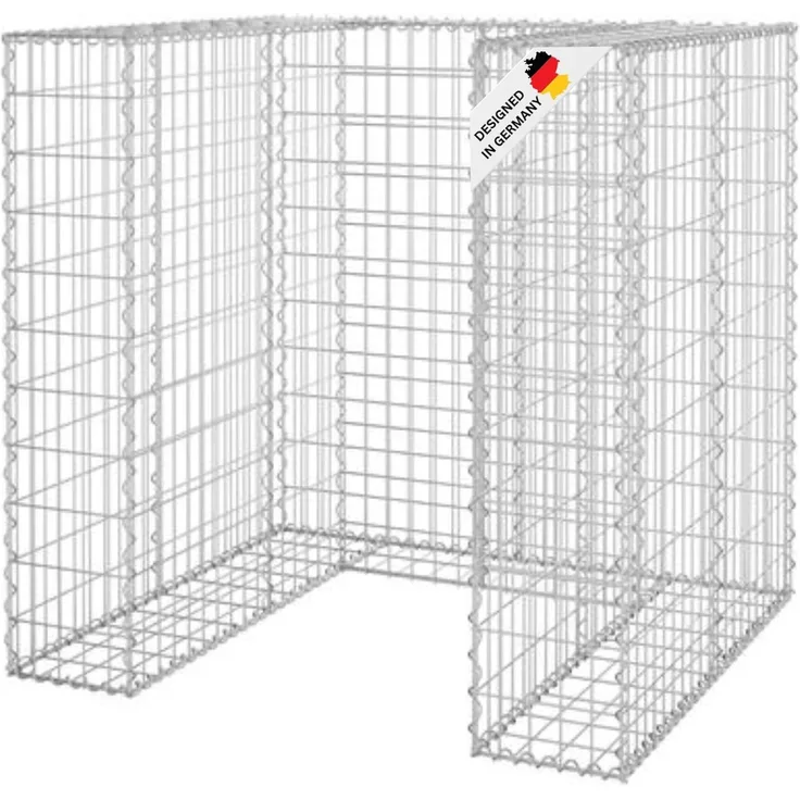 DELUKE® 1er Gabionen Mülltonnenbox ESOL 110x110x100cmMülltonnenverkleidung für 1 Tonne Gabionenwand Müllbox aus Steinen Mülltonnenschutz