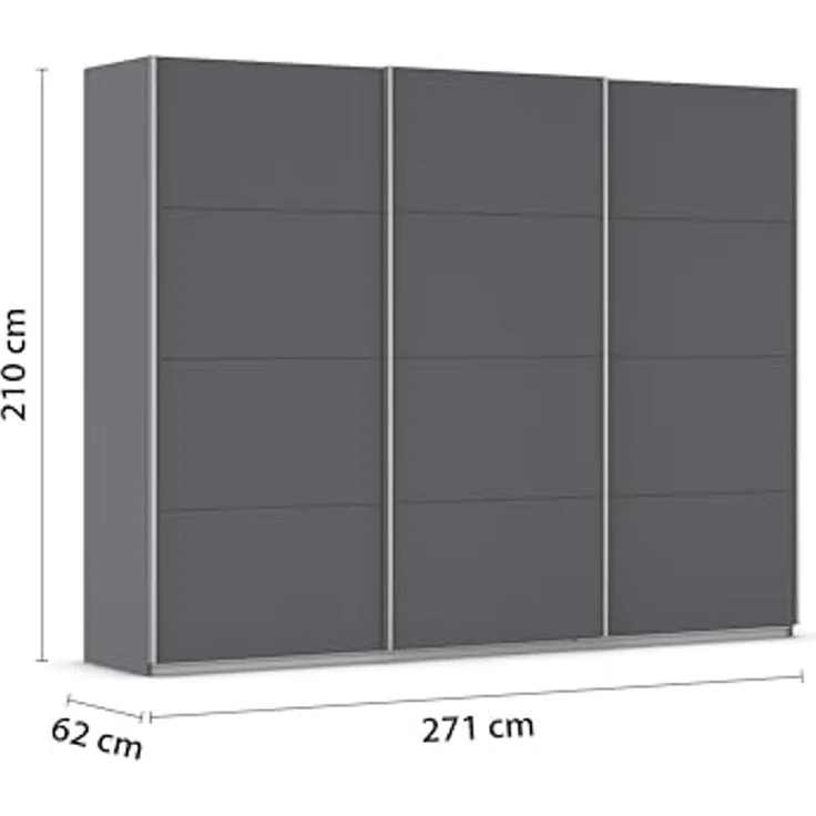 Rauch Möbel Kulmbach, Kleiderschrank mit Schwebetüren für Schlafzimmer, Kinderzimmer, Jugendzimmer, Garderobe, Flur, 3-türig, Zubehör Classic, Farbe Grau metallic, Schwarz, Breite 271 cm – Bild 3